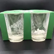 Vtg Set 4 Libbey Winter White Frosted Pine Trees Lowball Drink Glasses Christmas