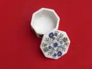 4 Inches Octagon White Marble Trinket Box Shiny Gemstone Inlay Work Cosmetic Box