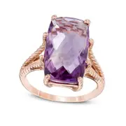 Elongated Cushion-Cut Amethyst Split Shank Rope Ring in Solid 10K Rose Gold