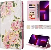 YocoverTech for iPhone 12 Pro Max Case,for iPhone 12 Pro Max Wallet Case,RFID Blocking-3 Card Slots Beautiful Flowers PU Leather Magnetic Kickstand Women Girls Protective Cover-Rose Flower