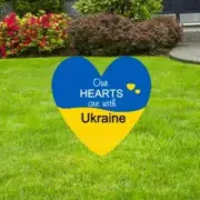 Our Hearts are with Ukraine Heart Yard Sign, Blue & Yellow Lawn Decoration Art