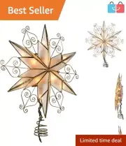 Elegant 10-Light Capiz Star Treetop with Gold Scroll Design for Christmas