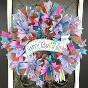 Super Pretty Birthday Party Deco Mesh Front Door Wreath Present/Gift Decoration