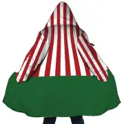 Personalized Hooded Cloak Coat, Christmas Green Red And White Stripes Cloak Coat