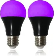 UV LED Black Light Bulbs 2 Pack, 8W, UVA 385-400nm, for Parties & Pet Stains