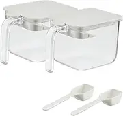 Marna R305W Condiment Pot with Spoon (Wide / 2 Pieces/White) Condiment Container (Moisture Proof) Condiment Container Case (Good Lock Container)