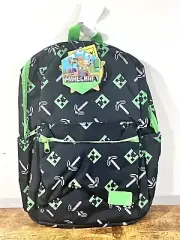 Minecraft Unisex Kids Black Green Pixel Print Adjustable Straps Laptop Backpack