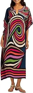 [Bsubseach] Women Casual Beach Kaftan Dress Short Sleeve Loungewear Caftan Swimsuit Cover Up