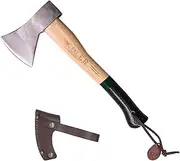 Adler Rheinland Hatchet - German Made with a 15 inch Handle Coated in Anti-Slip Black Grip Paint - 1.35 Pound Head Weight. Spanish Leather Sheath and Cotton Storage Bag Included