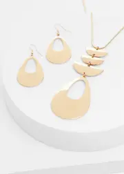 [Taking Shape] Taking Shape Oval Necklace & Earring Set in Gold - Women's Accessories Gold