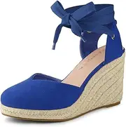 [Allegra K] Women's Closed Toe Espadrilles Wedges Tie Up Wedge Sandals