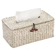 DelSol Woven Rattan Rectangular Tissue Box Cover Paper Towel Napkin Storage Holder Case White