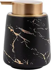 Coffeezone 11 oz Marble Gold Inlay Ceramic Lotion Dispenser Liquid Hand Soap Dispenser Pump Bottle for Kitchen Bathroom (Marble Black)