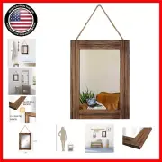 Charming 16x12 Inch Rustic Mirror - Wall Mount Farmhouse Decor with Hanging Rope
