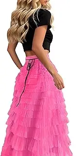 [Ababalaya] Elegant A Line Fairy Tulle Tiered Skirt for Women Elastic High Waist Layered Mesh Tutu Flowy Long Skirts for Women