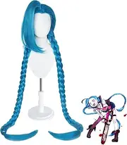 Anime Game League of Legends Jinx Cosplay Wig, Light Blue Long Braid Wig with Free Wig Cap, for Halloween, Costume Party, Carnival