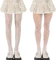 [Heefeng] 2PCS White Lace Tights For Women,Lace Stockings For Women,With Love Heart Pattern,Fashion Floral Pattern,High Elasticity And Good Quality,For Adult Woman All Kinds Of Clothes,For Daily Wear,One Size