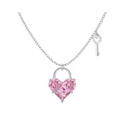 ANYCO Necklace 925 Silver Pink Heart Key Shape Pendant with Zircon 5A Gift Jewelry