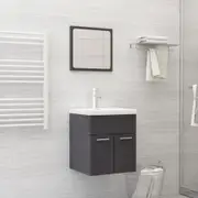 Bathroom Furniture Set High Gloss Grey Chipboard