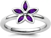 [Stackable Expressions] 925 Sterling Silver Bezel Polished Stackable Amethyst Flower Ring Size 7-Stackable-Ring for Women