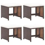 Garden Stools 4 pcs with Cushions Poly Rattan Brown