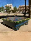 Wooden Indien Chowki Bajot Embossed Painted Indien Religious Table Home Decor