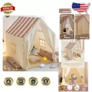 Large Kids Play Tent with Soft Bear Mat & Stars Lights - Indoor Playhouse