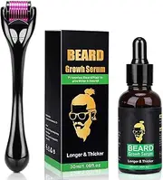 Derma Roller for Beard Growth + Beard Growth Serum - Stimulate Beard and Hair Growth - 0.5mm Derma Roller for Men - Amazing Beard Growth Kit