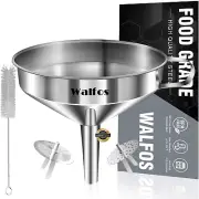 Large Stainless Steel Funnel, Walfos Kitchen Funnel with 2 Removable Strainer...