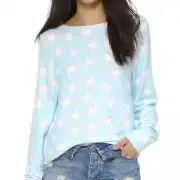 Wildfox Stars & Hearts Baby Blue Baggy Beach Jumper Sweatshirt Small NWT