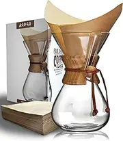 [AGOGO] Pour Over Coffee Maker Glass - 6/8/10 Cup Barista Kit with 304 Stainless Filter for Home, Office, Camping, Cafes - Easy Clean Coffee Dripper Set (Rag&Brush Included) (8 Cup/28 oz-Filter Paper)
