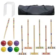 Rrlihjgu Croquet Set for Adults | 6 Players Funny Lawn Game Set,Reusable Outdoor Activities, Wooden Bowling Set for Men, Women
