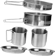 Cabilock Outdoor Stainless Steel Cookware Set Portable Picnic Set with Pot Frying Pan Plates Cups for People for Camping Hiking Barbecue