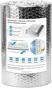 UCINNOVATE Bubble Reflective Insulation Roll, 1Mx3.5M Double Side Foil Thermal Sheet for Winter, Windows Aluminum Radiant Barrier for Summer Heat, Wrap for RV, Roof, Ducts