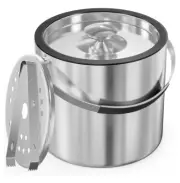 3.2L Insulated Ice Bucket with Silicone Lid, Tongs & Strainer, Double Wall Steel