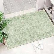 MUJOO Green Rug Washable Small Entryway Rug Boho Bathroom Rugs for Bedroom Non Slip Throw Carpet Sage Green Entry Area Rug for Front Door Laundry Room Soft Floral Indoor Home Decor 2'x3'