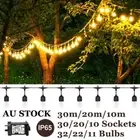 10/20/30M LED Festoon String Lights Outdoor Waterproof Wedding Garden Bulb Decor