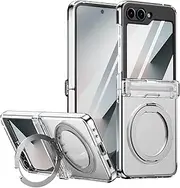 [MALEWOLF] Magnetic Case for Samsung Galaxy Z Flip 6 Compatible with Magsafe, Built-in Kickstand & TPU Hinge Protection Flip 6 Case, Matte PC Cover Ultra Shockproof Phone Case for Z Flip6 (Clear)