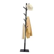 Coat Rack, Sturdy Woode Stand Tree with 8 Hooks, 3 Adjustable 1-Pack Black