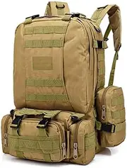 ‌RAPIDSKY 55L Tactical Backpack, Expandable Pack – Water-Resistant Hiking Assault Pack with MOLLE System, 1-3 Day Storage Capacity for Cycling, Camping, Hunting & Outdoor Adventures (Camel)