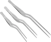 3pcs Stainless Steel ENT Tweezers Kitchen Tweezer Bayonet Forceps Beauty Tweezer (Silver)