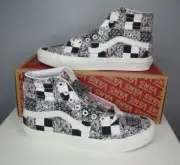 Vans Sk8-Hi Skate Shoes Pink Black Floral Patchwork Checkerboard Mens 9.5 Barbie