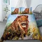 Linen Doona Quilt Duvet Cover Set Single/Double/Queen/King Bed Oil Print Lion