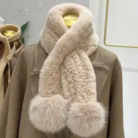 在飛比找樂天市場購物網優惠-韓國真獺兔毛編織圍巾純色保暖雙面加厚皮草圍脖狐貍毛毛球毛領子