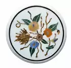 12" white round Marble Coffee Table Top fancy Design Inlay mosaic Side Table