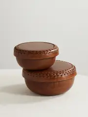 [Hunting Season] Hunting Season - Set Of Two Whipstitched Leather Boxes - Brown - One size One size Brown