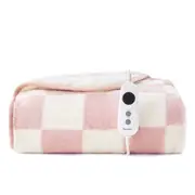 Checkered Plush Heated Throw Pink & Cream 160 X 130Cm
