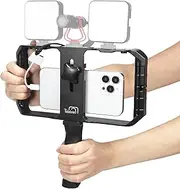 Taisioner Smartphone Video Rig Hand Grip Stabilizer for Filmmaking and Vlogging - Phone Case with Cold Shoe for iPhone 15/14/13/12/Pro Max and Android