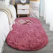 Oval Soft Silkly Plush Carpet Home Decor Living Room Sofa Coffee Table Floor Rug Girl Bedroom Foot Mat Balcony Cushion,Dark Pink,160x230cm(63x90in)