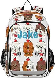 [RPLIFE] Cute Dogs Book Bag Kids, Personalized Name Backpack Elementary School, Large Kids Backpack, Cute Dogs